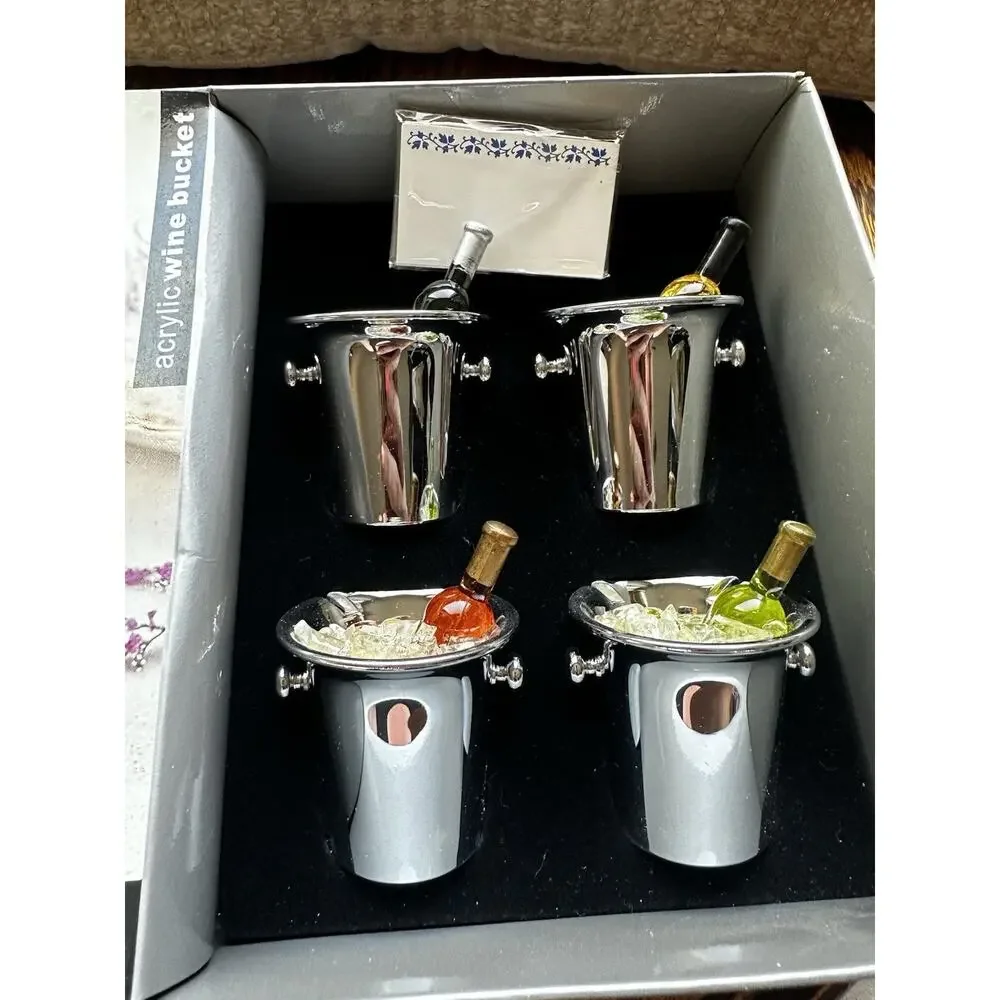 Mini Wine Bucket Place Card Holder Name Tags Set Ice Cubes Metalla Party